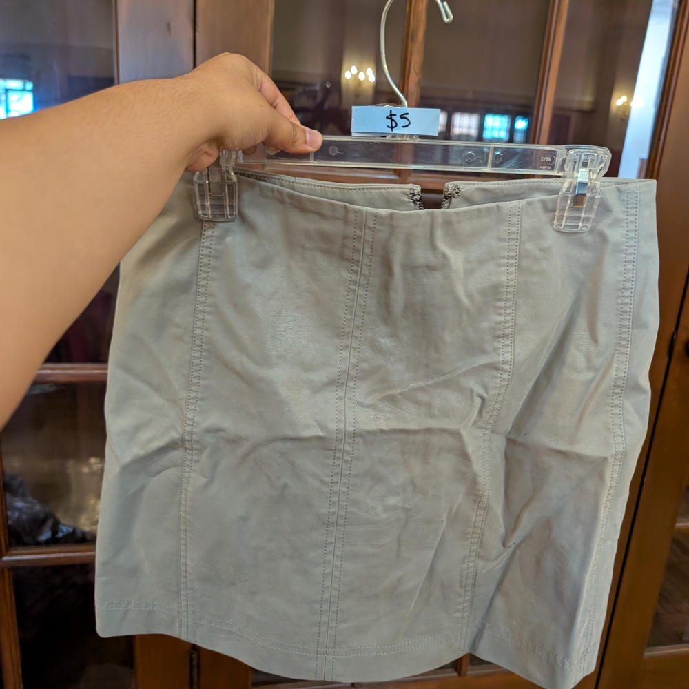 Free People Light Blue Leather Skirt